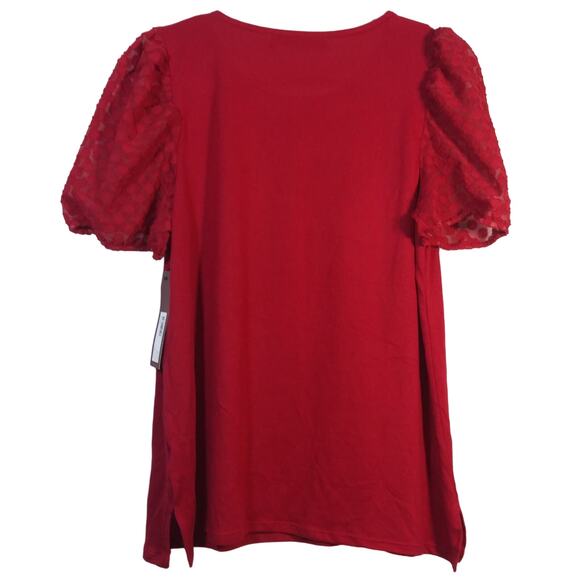 Love Scarlett Red Short Sheer Puff Sleeve Swiss Dot Size PL - Picture 2 of 8